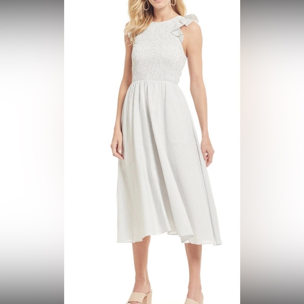 Gianni Bini Nora White Midi Sundress with Flutter Sleeves